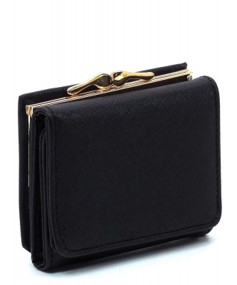 Saffiano Kiss Lock Tri-fold Wallet SA031 BLACK